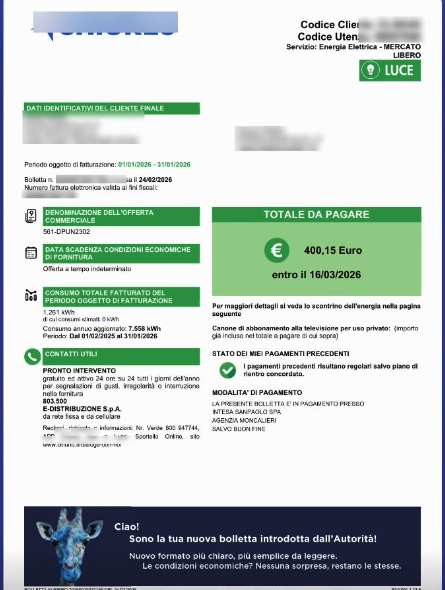 Esempio di bolletta elettrica